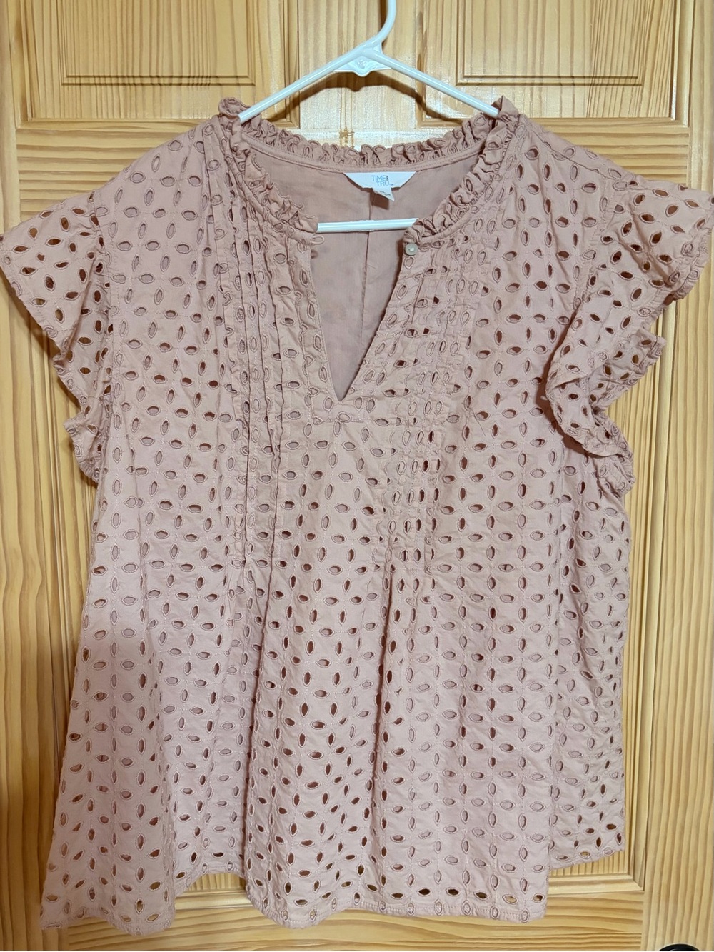 Dusty Rose Eyelet Pintuck Blouse XL